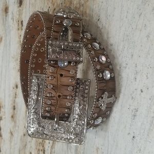 Rhinestone Bling Belt with Crosses